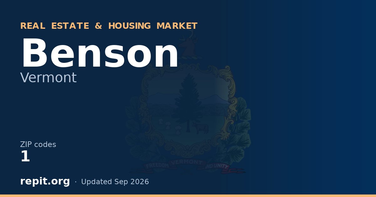 Benson, VT real estate and housing market — 1 ZIP code