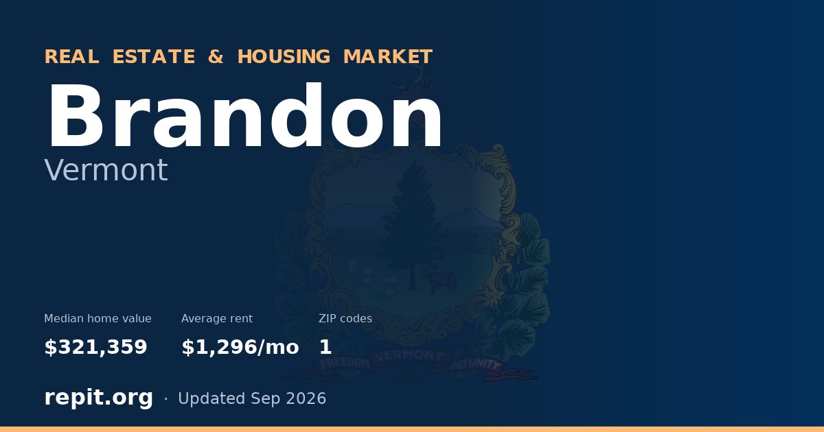Brandon, VT real estate and housing market — median home value $321,359, average rent $1,296/mo, 1 ZIP code