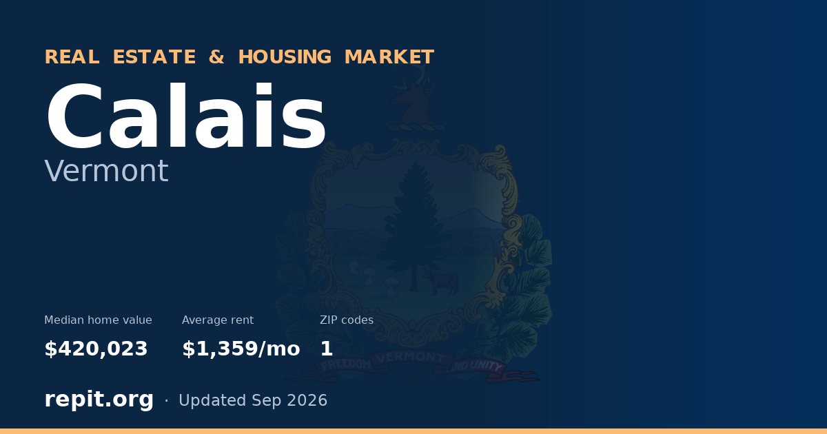 Calais, VT real estate and housing market — median home value $420,023, average rent $1,359/mo, 1 ZIP code