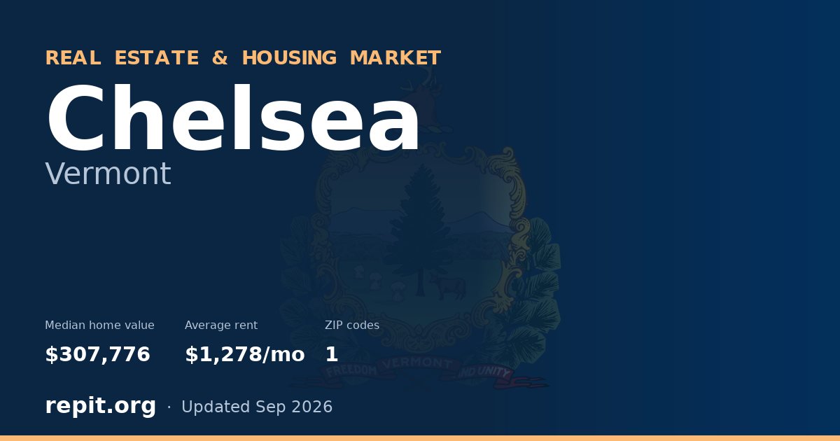 Chelsea, VT real estate and housing market — median home value $307,776, average rent $1,278/mo, 1 ZIP code