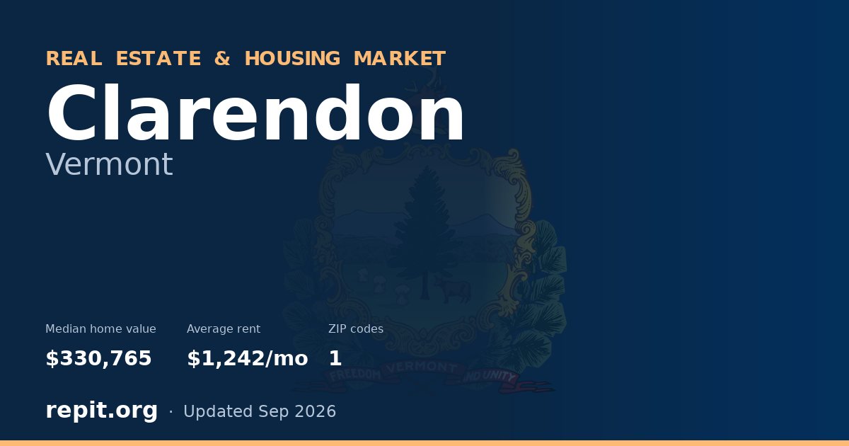 Clarendon, VT real estate and housing market — median home value $330,765, average rent $1,242/mo, 1 ZIP code