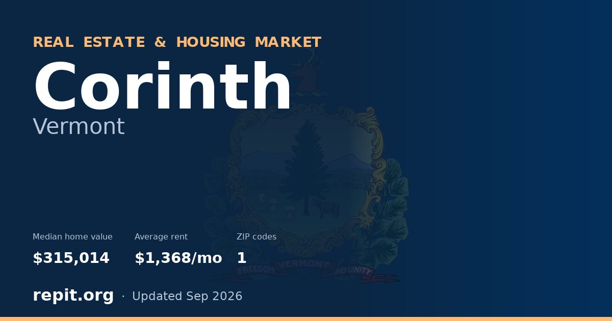 Corinth, VT real estate and housing market — median home value $315,014, average rent $1,368/mo, 1 ZIP code