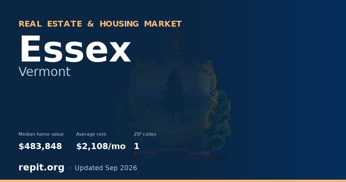 Essex, VT real estate and housing market — median home value $483,848, average rent $2,108/mo, 1 ZIP code