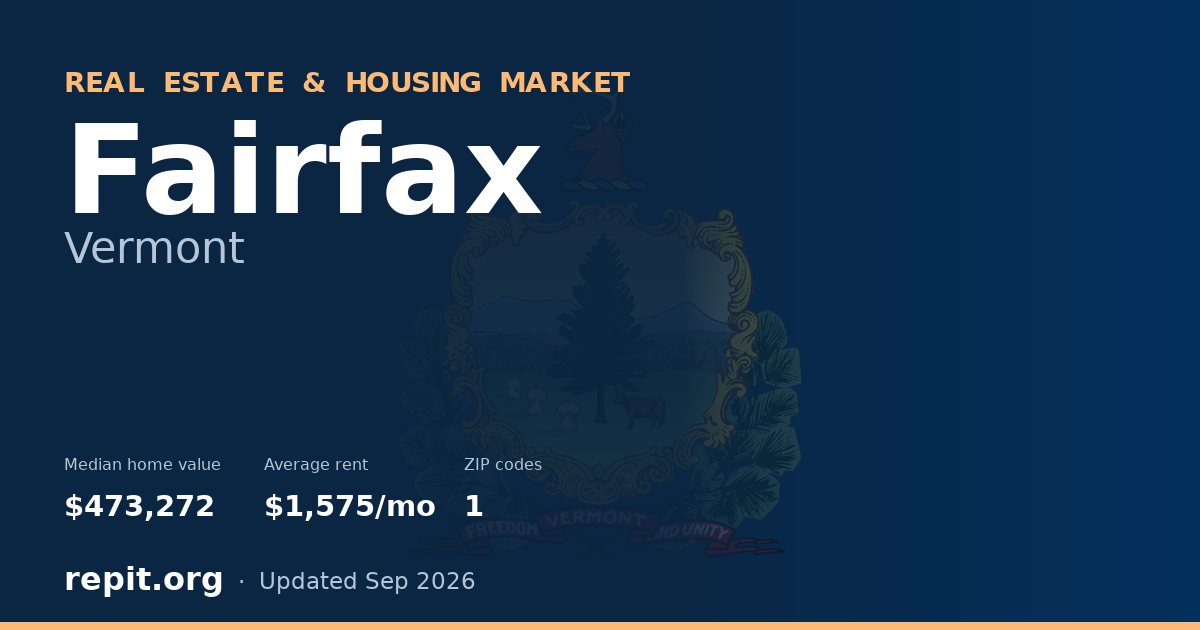 Fairfax, VT real estate and housing market — median home value $473,272, average rent $1,575/mo, 1 ZIP code