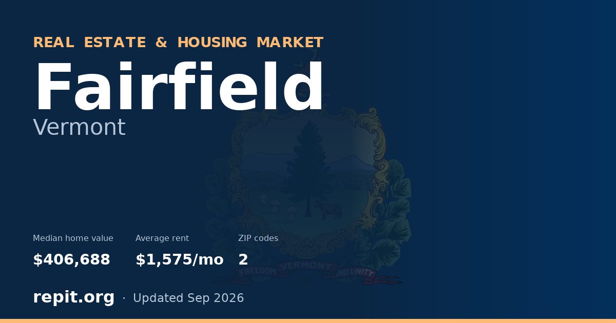 Fairfield, VT real estate and housing market — median home value $406,688, average rent $1,575/mo, 2 ZIP codes