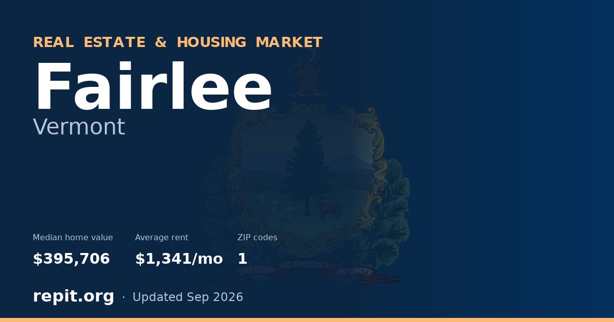 Fairlee, VT real estate and housing market — median home value $395,706, average rent $1,341/mo, 1 ZIP code