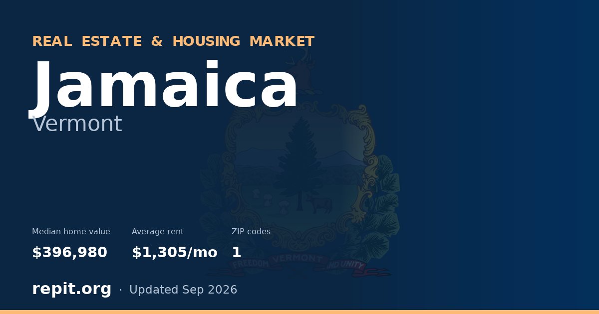 Jamaica, VT real estate and housing market — median home value $396,980, average rent $1,305/mo, 1 ZIP code