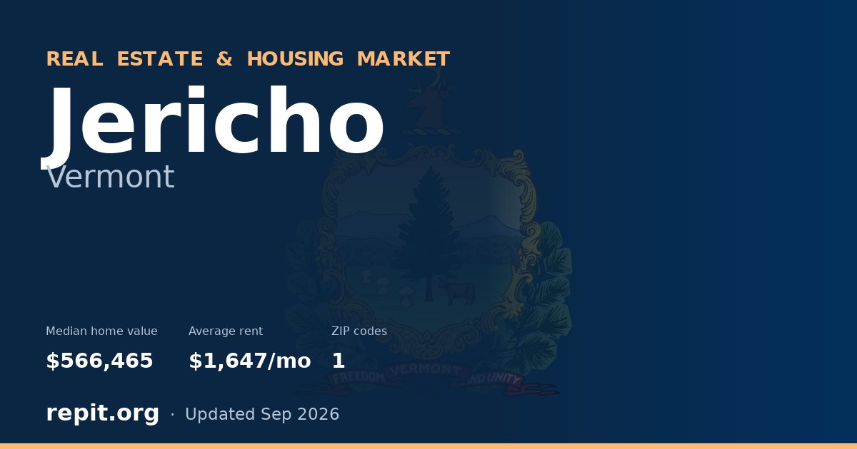 Jericho, VT real estate and housing market — median home value $566,465, average rent $1,647/mo, 1 ZIP code