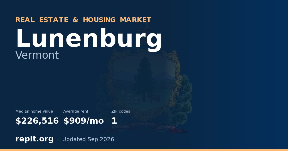 Lunenburg, VT real estate and housing market — median home value $226,516, average rent $909/mo, 1 ZIP code