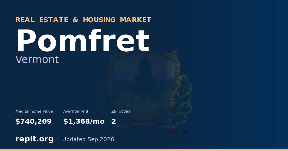 Pomfret, VT real estate and housing market — median home value $740,209, average rent $1,368/mo, 2 ZIP codes