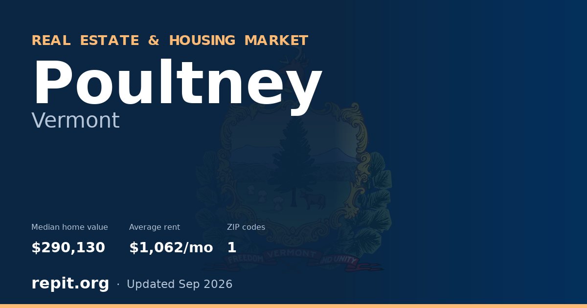 Poultney, VT real estate and housing market — median home value $290,130, average rent $1,062/mo, 1 ZIP code