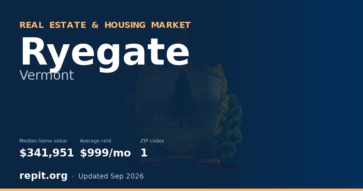 Ryegate, VT real estate and housing market — median home value $341,951, average rent $999/mo, 1 ZIP code