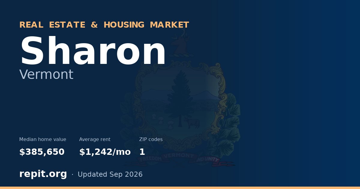Sharon, VT real estate and housing market — median home value $385,650, average rent $1,242/mo, 1 ZIP code