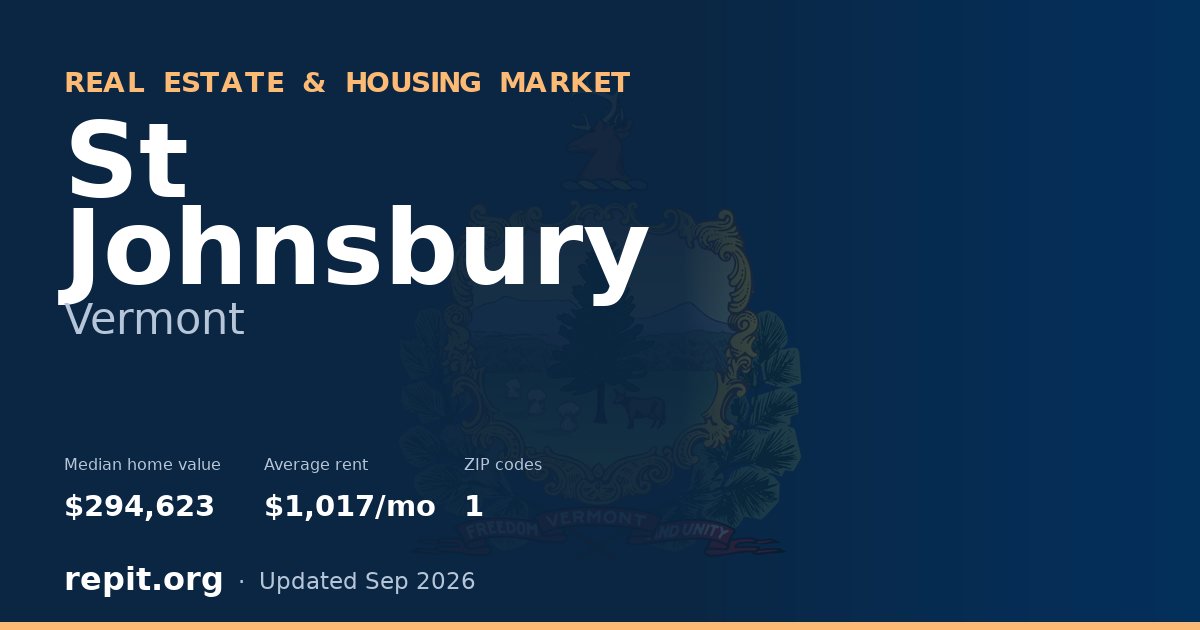 St Johnsbury, VT real estate and housing market — median home value $294,623, average rent $1,017/mo, 1 ZIP code