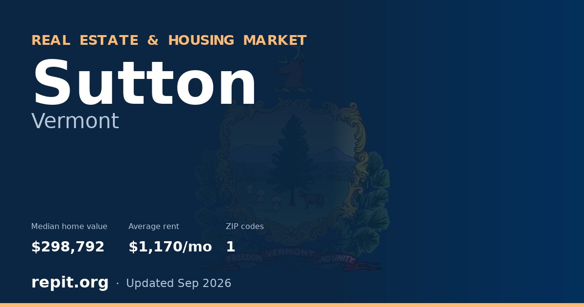 Sutton, VT real estate and housing market — median home value $298,792, average rent $1,170/mo, 1 ZIP code