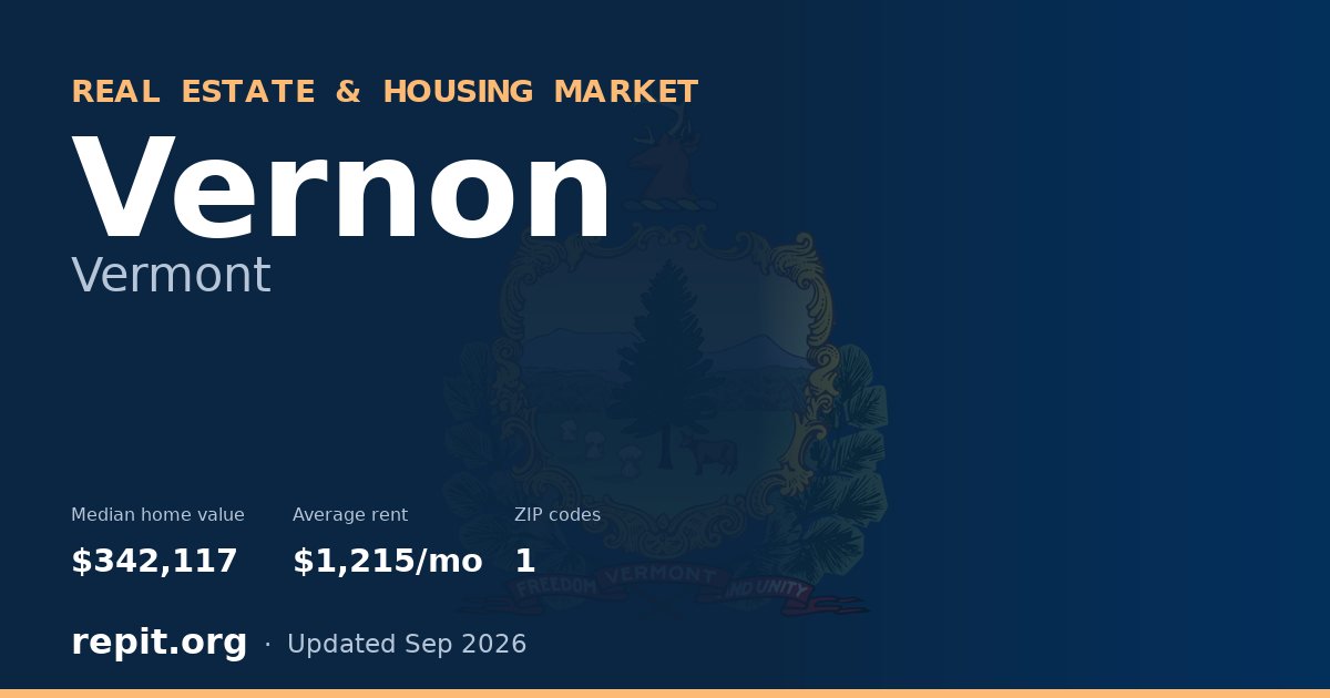 Vernon, VT real estate and housing market — median home value $342,117, average rent $1,215/mo, 1 ZIP code