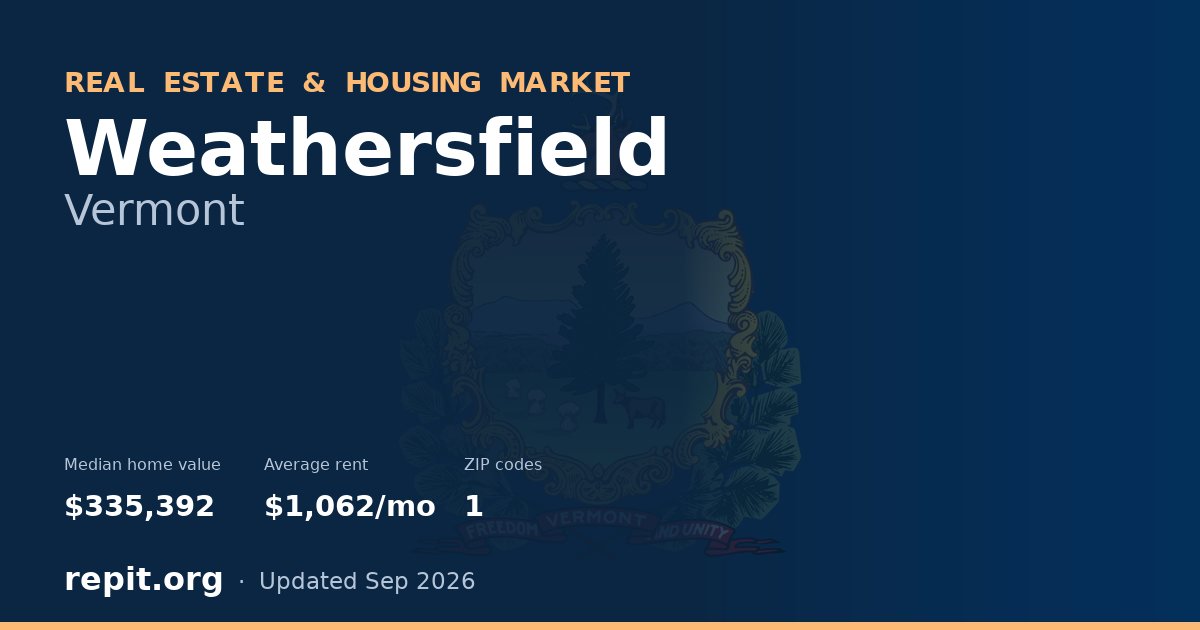 Weathersfield, VT real estate and housing market — median home value $335,392, average rent $1,062/mo, 1 ZIP code
