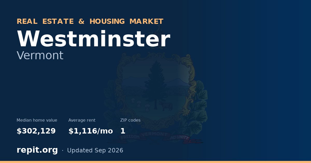 Westminster, VT real estate and housing market — median home value $302,129, average rent $1,116/mo, 1 ZIP code