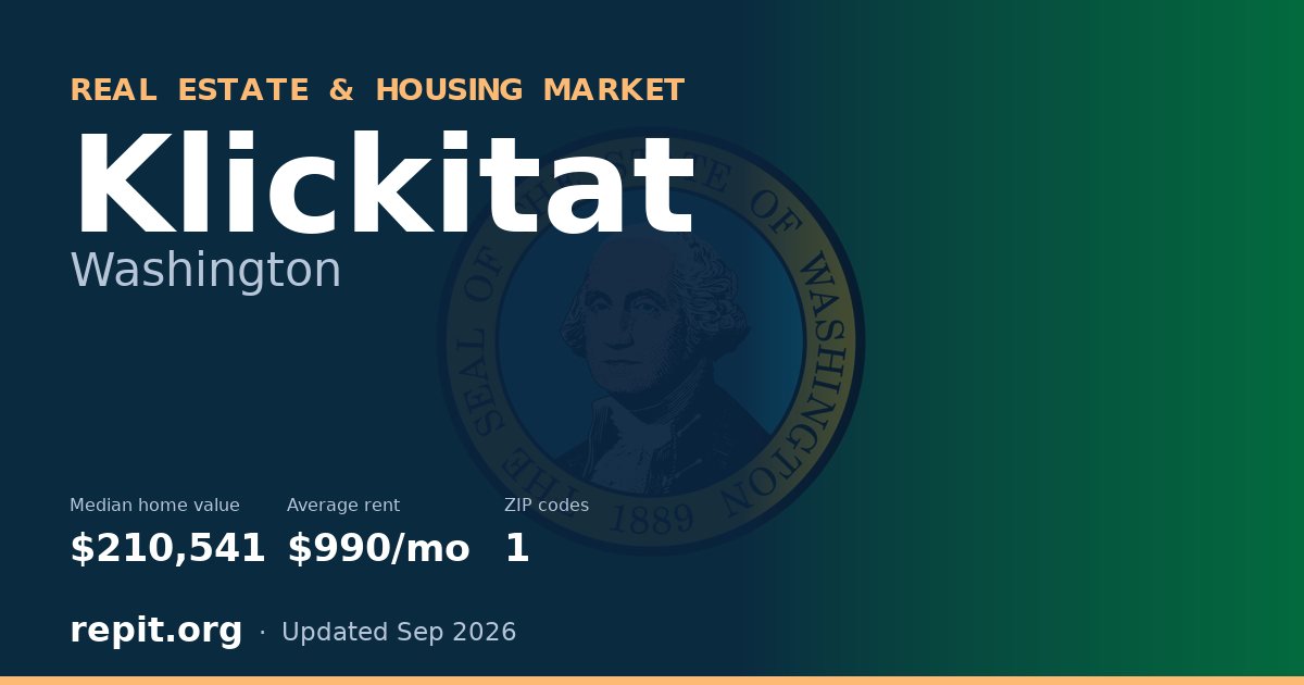 Klickitat, WA real estate and housing market — median home value $210,541, average rent $990/mo, 1 ZIP code