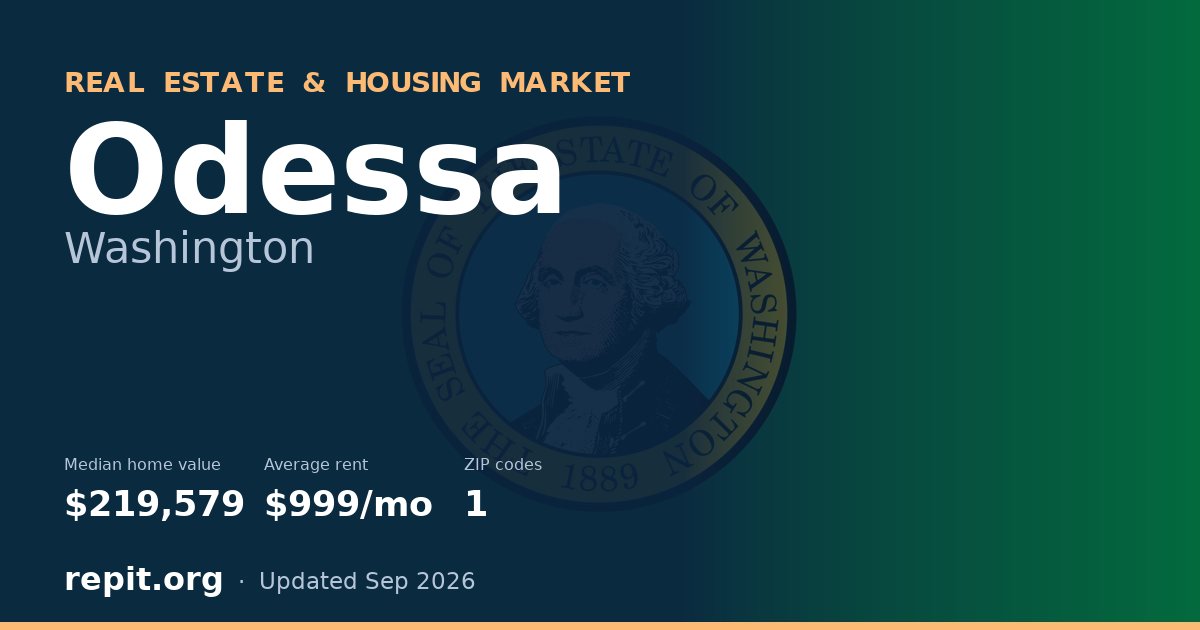 Odessa, WA real estate and housing market — median home value $219,579, average rent $999/mo, 1 ZIP code