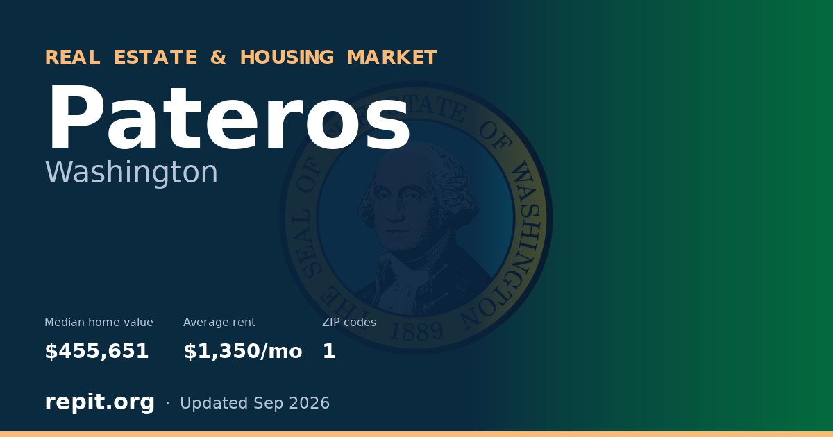 Pateros, WA real estate and housing market — median home value $455,651, average rent $1,350/mo, 1 ZIP code