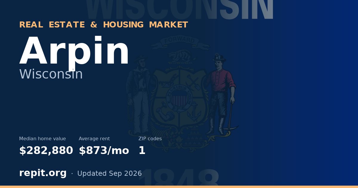 Arpin, WI real estate and housing market — median home value $282,880, average rent $873/mo, 1 ZIP code