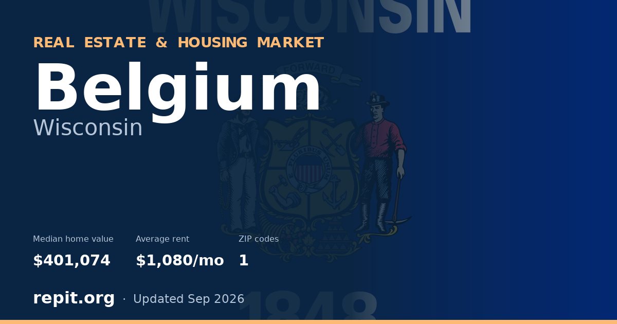 Belgium, WI real estate and housing market — median home value $401,074, average rent $1,080/mo, 1 ZIP code