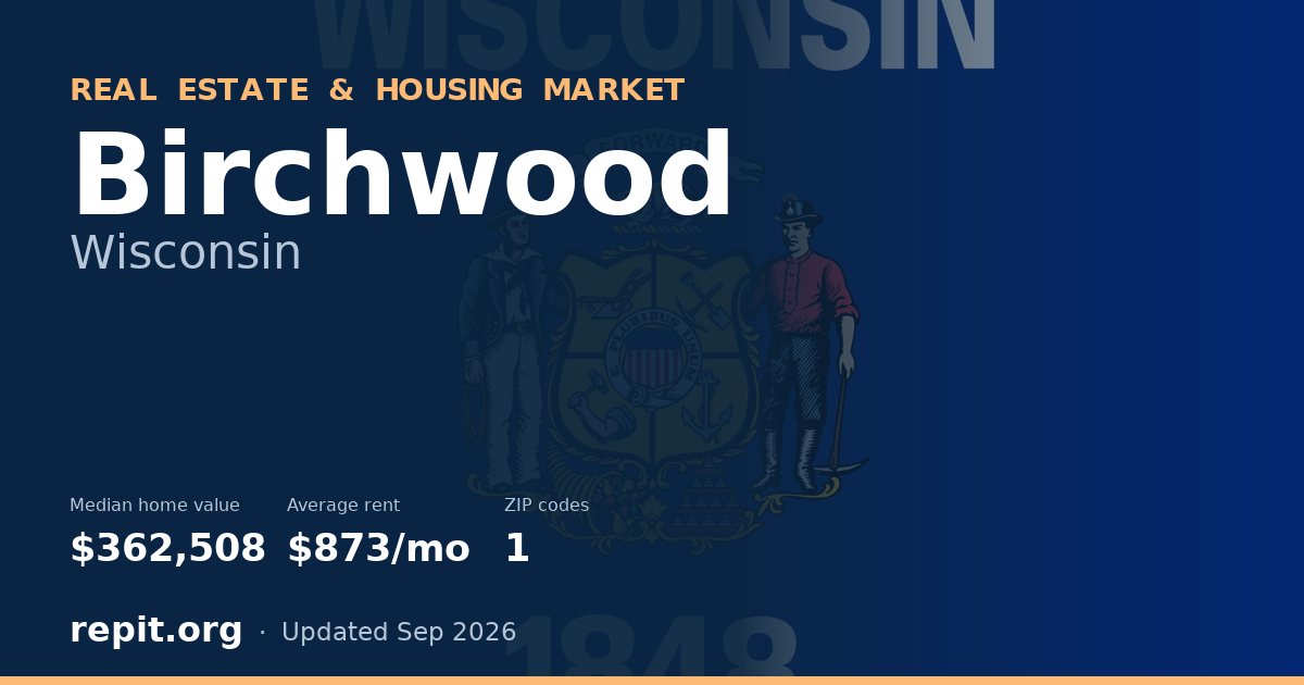 Birchwood, WI real estate and housing market — median home value $362,508, average rent $873/mo, 1 ZIP code