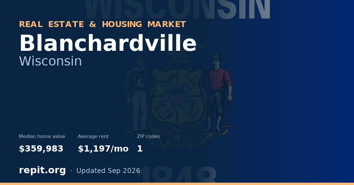 Blanchardville, WI real estate and housing market — median home value $359,983, average rent $1,197/mo, 1 ZIP code