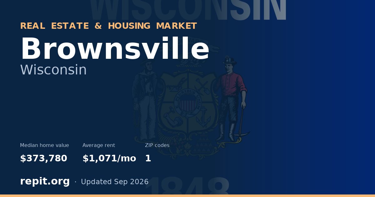 Brownsville, WI real estate and housing market — median home value $373,780, average rent $1,071/mo, 1 ZIP code