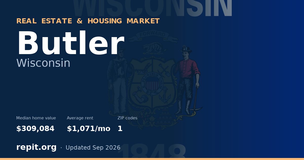 Butler, WI real estate and housing market — median home value $309,084, average rent $1,071/mo, 1 ZIP code