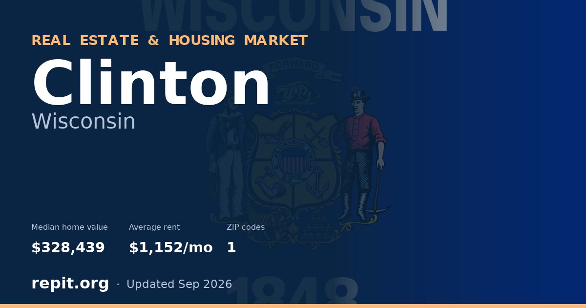 Clinton, WI real estate and housing market — median home value $328,439, average rent $1,152/mo, 1 ZIP code