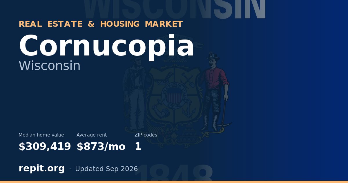 Cornucopia, WI real estate and housing market — median home value $309,419, average rent $873/mo, 1 ZIP code