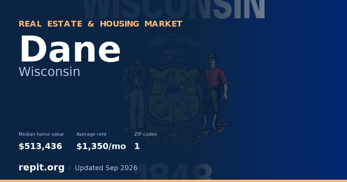 Dane, WI real estate and housing market — median home value $513,436, average rent $1,350/mo, 1 ZIP code