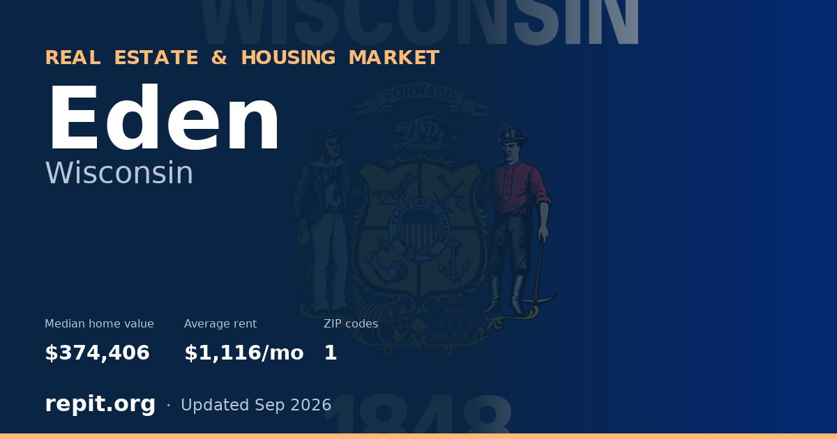 Eden, WI real estate and housing market — median home value $374,406, average rent $1,116/mo, 1 ZIP code