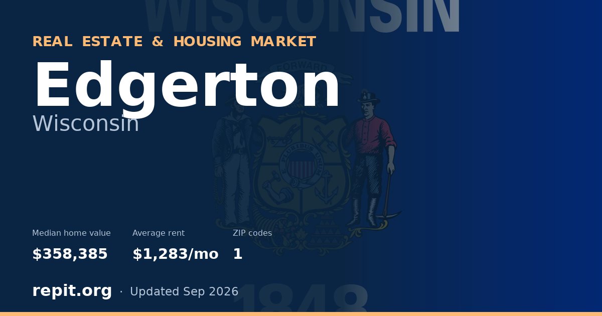 Edgerton, WI real estate and housing market — median home value $358,385, average rent $1,283/mo, 1 ZIP code