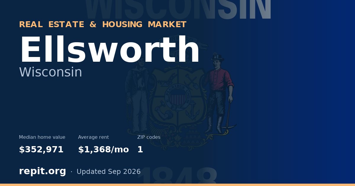 Ellsworth, WI real estate and housing market — median home value $352,971, average rent $1,368/mo, 1 ZIP code