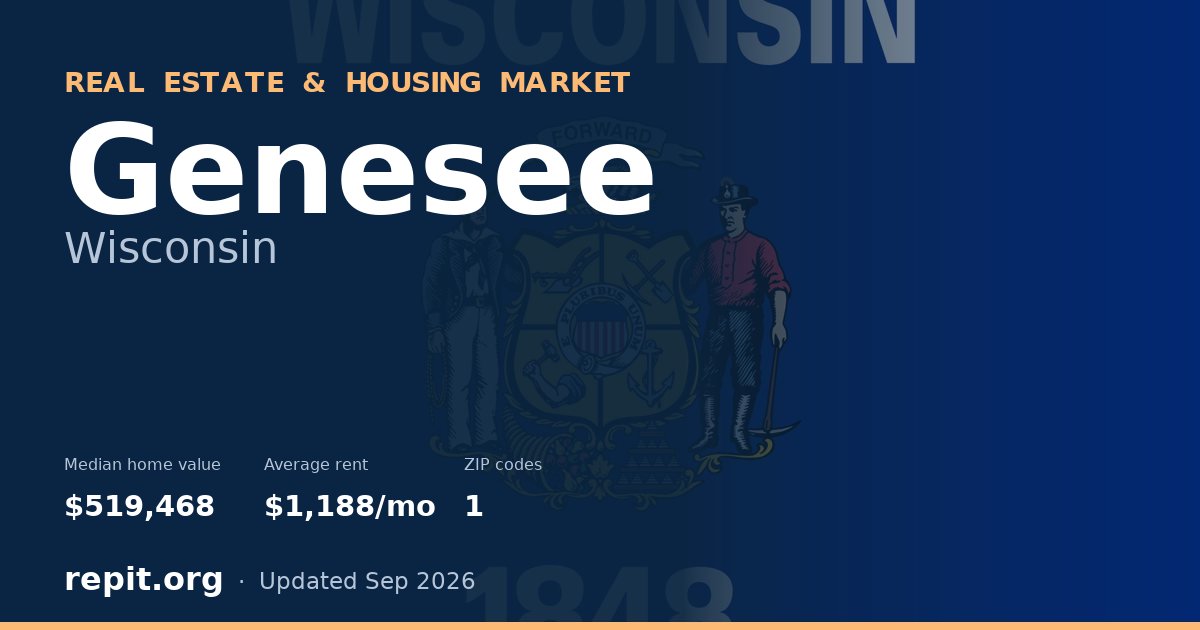 Genesee, WI real estate and housing market — median home value $519,468, average rent $1,188/mo, 1 ZIP code