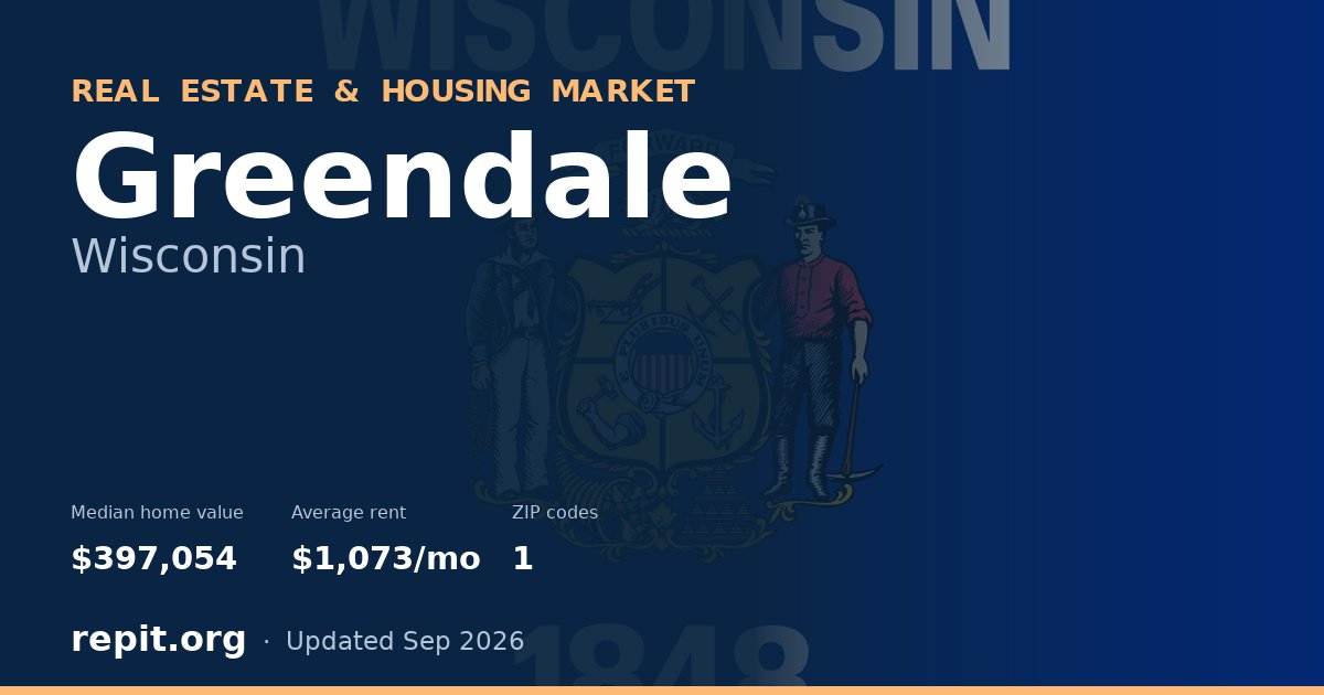Greendale, WI real estate and housing market — median home value $397,054, average rent $1,073/mo, 1 ZIP code