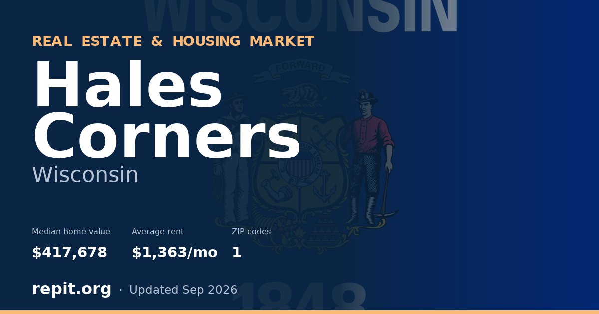 Hales Corners, WI real estate and housing market — median home value $417,678, average rent $1,363/mo, 1 ZIP code
