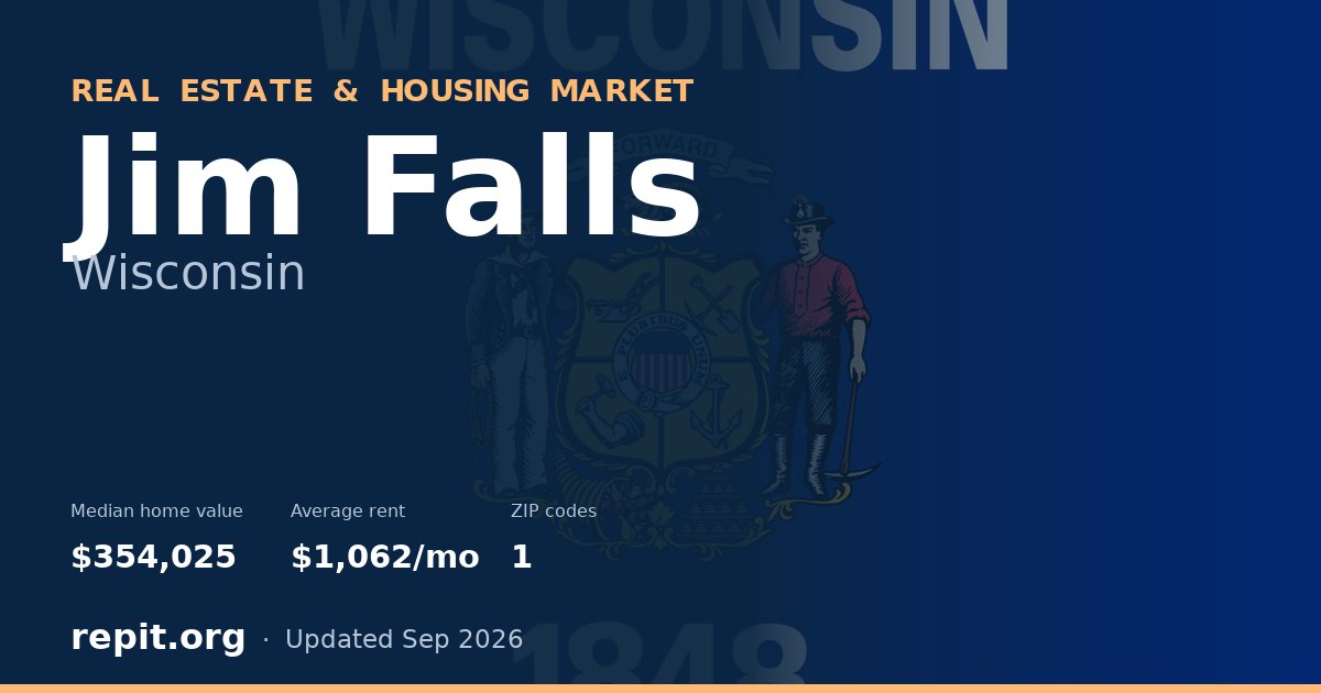 Jim Falls, WI real estate and housing market — median home value $354,025, average rent $1,062/mo, 1 ZIP code