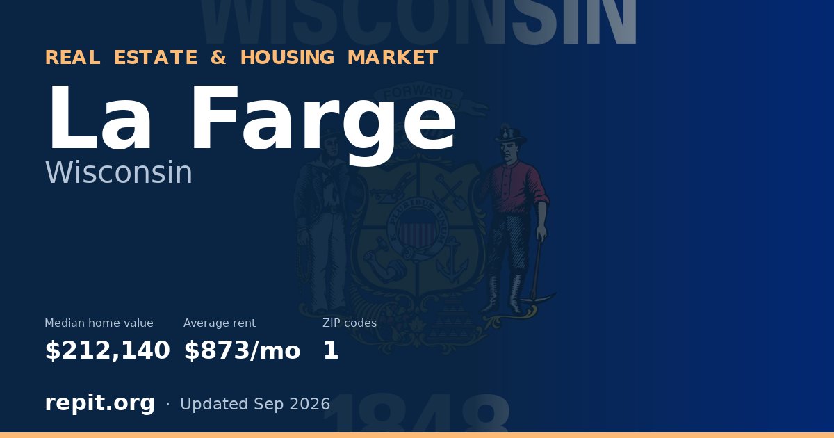 La Farge, WI real estate and housing market — median home value $212,140, average rent $873/mo, 1 ZIP code