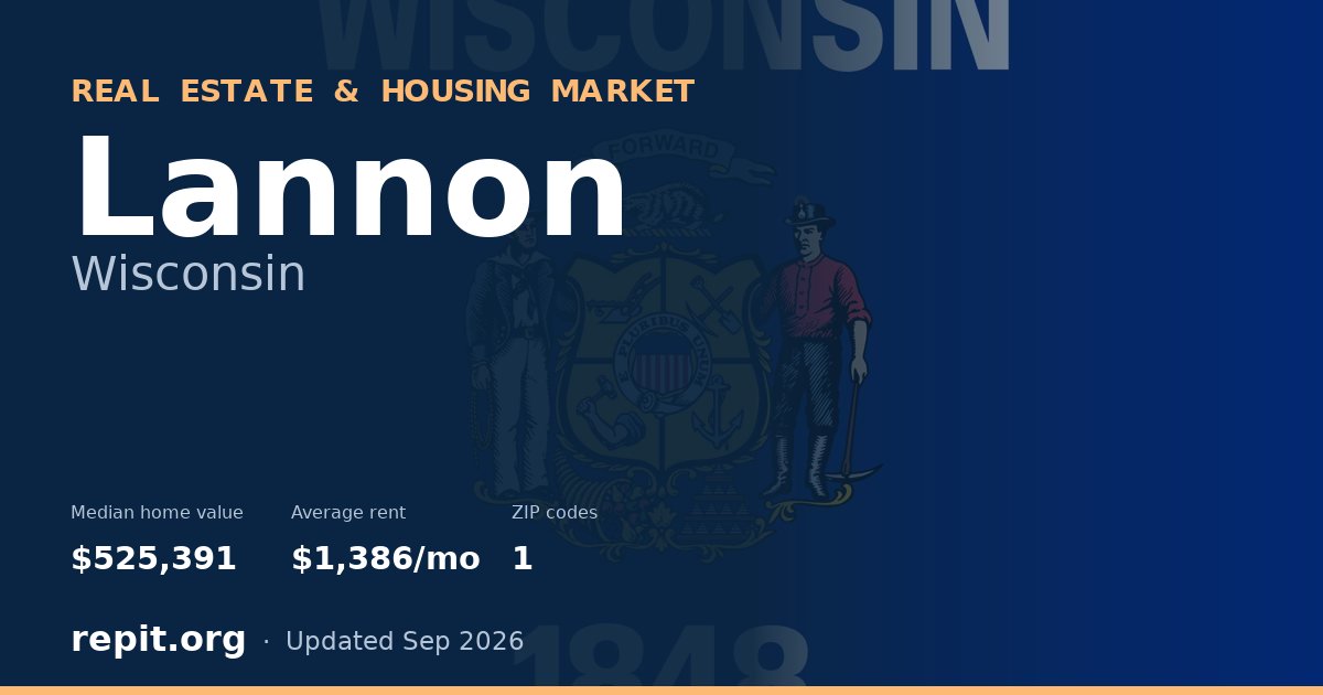 Lannon, WI real estate and housing market — median home value $525,391, average rent $1,386/mo, 1 ZIP code