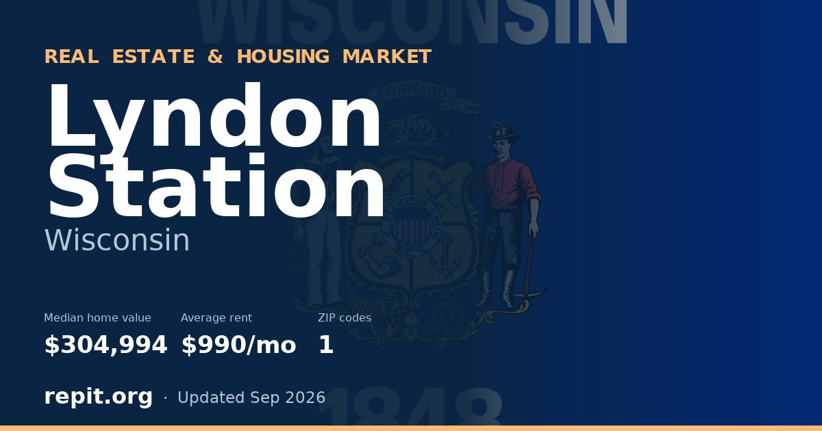 Lyndon Station, WI real estate and housing market — median home value $304,994, average rent $990/mo, 1 ZIP code