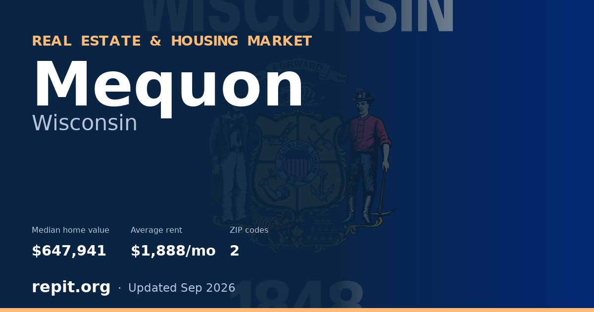Mequon, WI real estate and housing market — median home value $647,941, average rent $1,888/mo, 2 ZIP codes