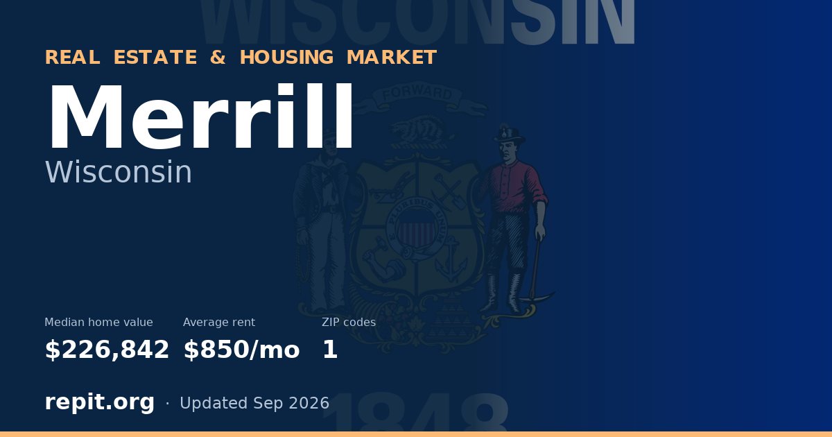 Merrill, WI real estate and housing market — median home value $226,842, average rent $850/mo, 1 ZIP code
