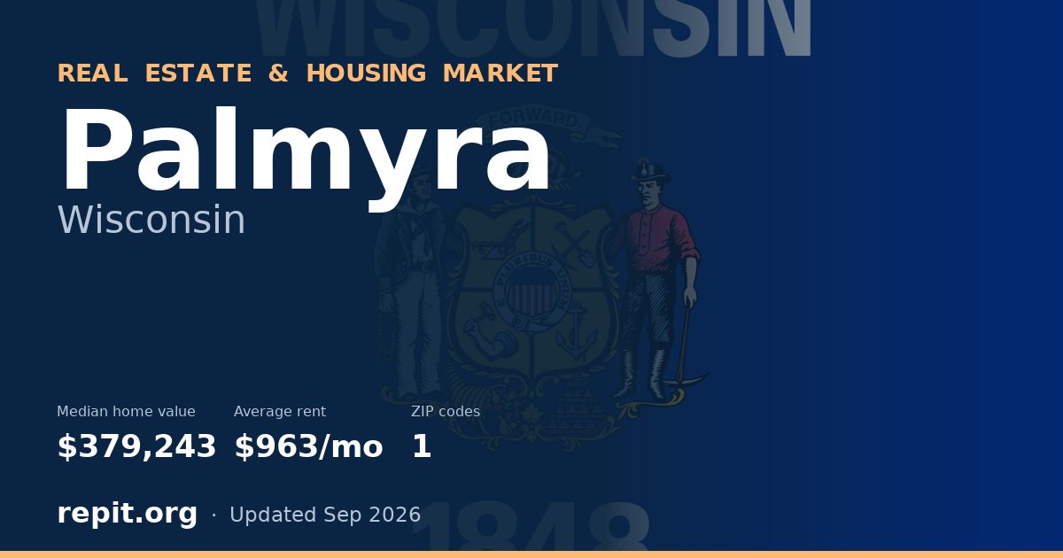 Palmyra, WI real estate and housing market — median home value $379,243, average rent $963/mo, 1 ZIP code