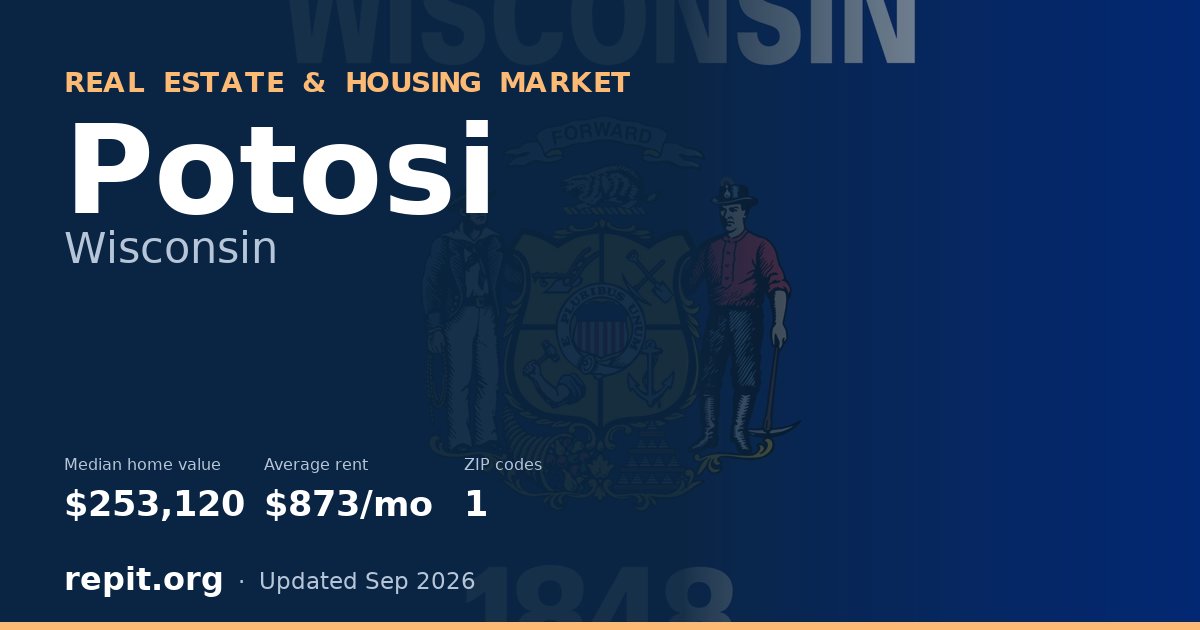 Potosi, WI real estate and housing market — median home value $253,120, average rent $873/mo, 1 ZIP code