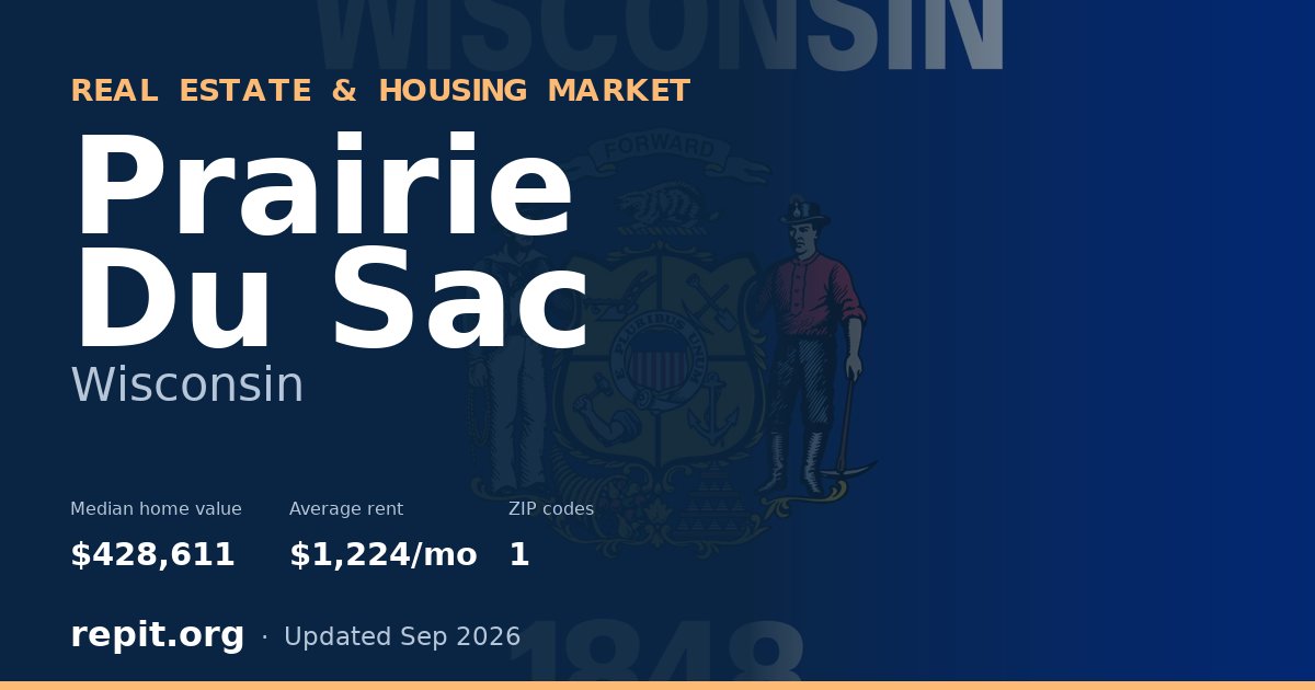 Prairie Du Sac, WI real estate and housing market — median home value $428,611, average rent $1,224/mo, 1 ZIP code
