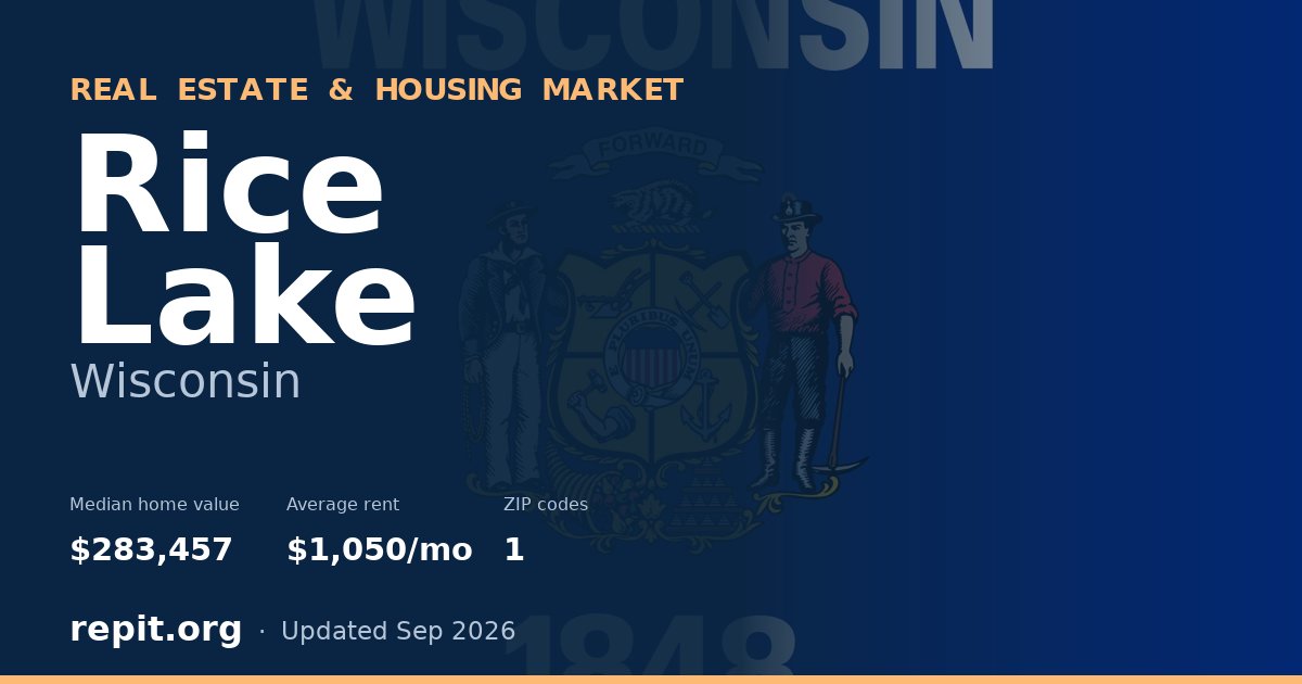 Rice Lake, WI real estate and housing market — median home value $283,457, average rent $1,050/mo, 1 ZIP code